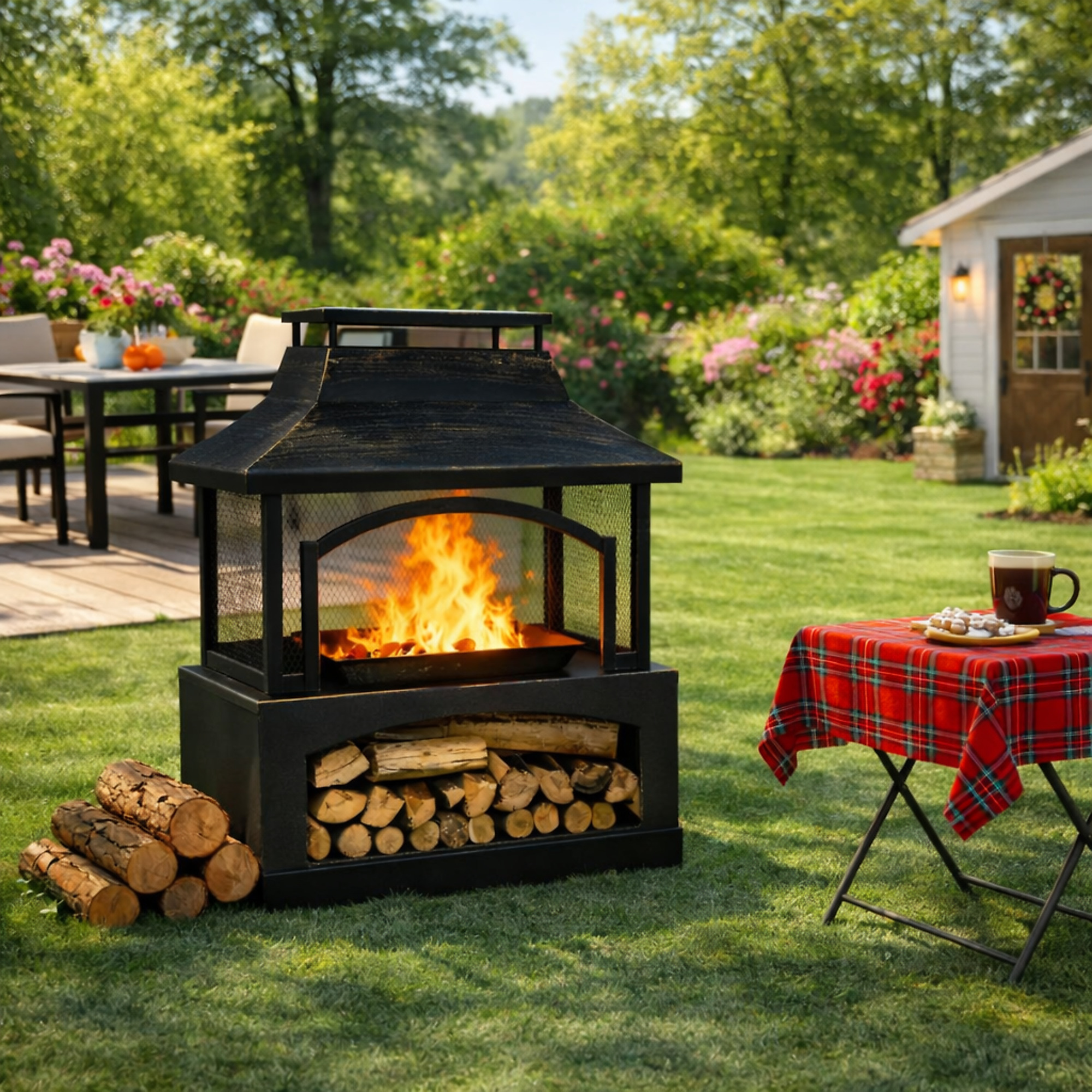 Red Mountain Valley Outdoor Wood Burning Fireplace — 37in., Metal, Log Grate and Fire Poker, Model# 2A-FL235
